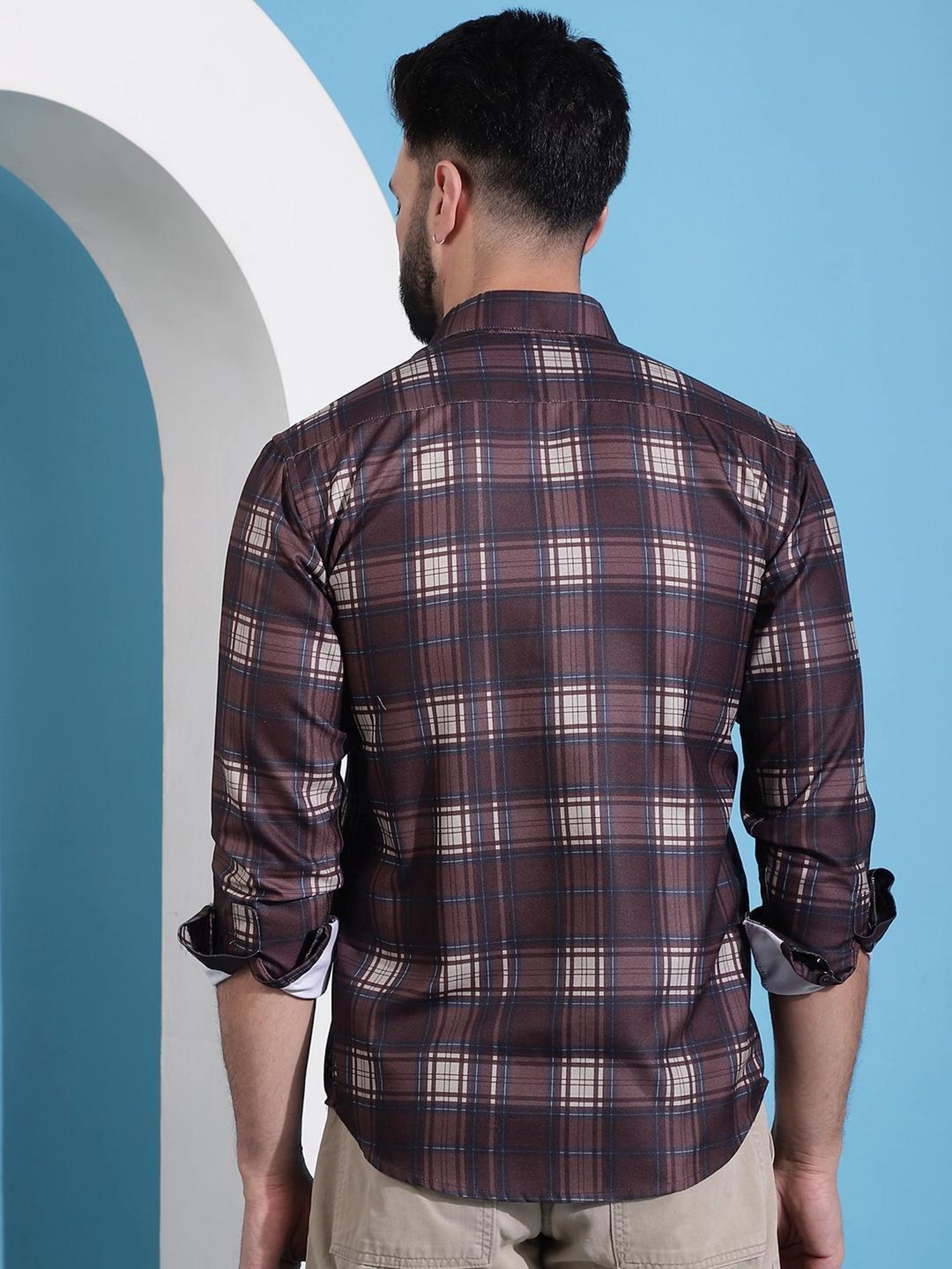 Indian Needle Coffee Regular Fit Checks Shirt