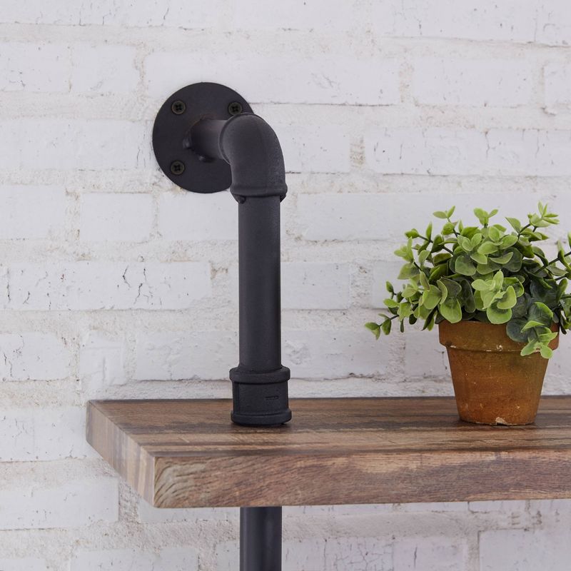 Modern Industrial 6-Tier Iron Pipe wall Mount Ladder Shelf Distressed Wood - Danya B.