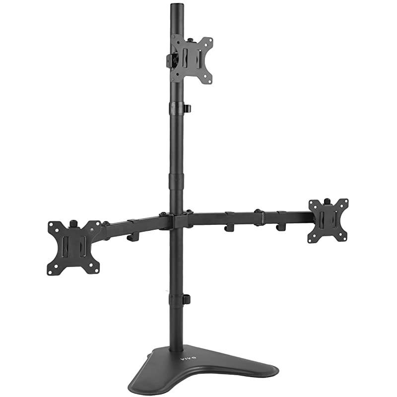 Triple LCD LED Computer Monitor Desk Stand | Free Standing Heavy Duty Fully Adjustable Mount for 3 Screens up to 30 inches STANDV003E