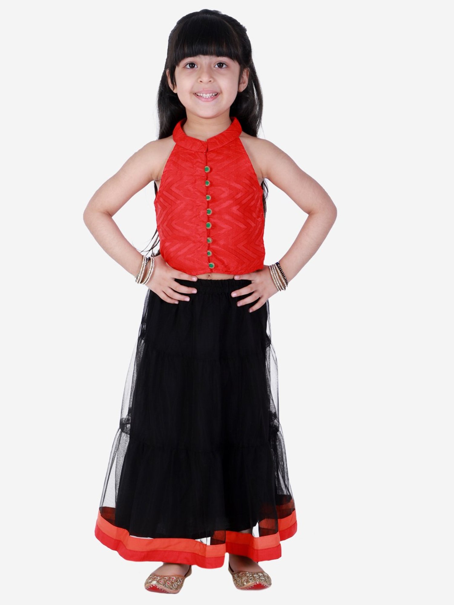 TWISHA Kids Red & Black Solid Top with Ghagra