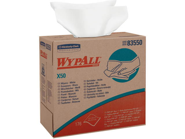WypAll X50 Disposable Cloths (83550), Strong for Extended Use, POP-UP Box, White, 10 Boxes / Case, 176 Sheets / Box, 1,760 Sheets / Case