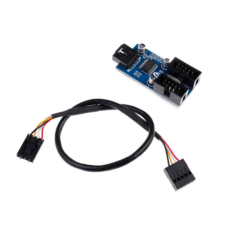 Plugadget 9pin USB header Male 1 to 2 Female Extension Cable Card Desktop 9-Pin USB HUB USB 2.0 9 pin Connector Port Multiplier
