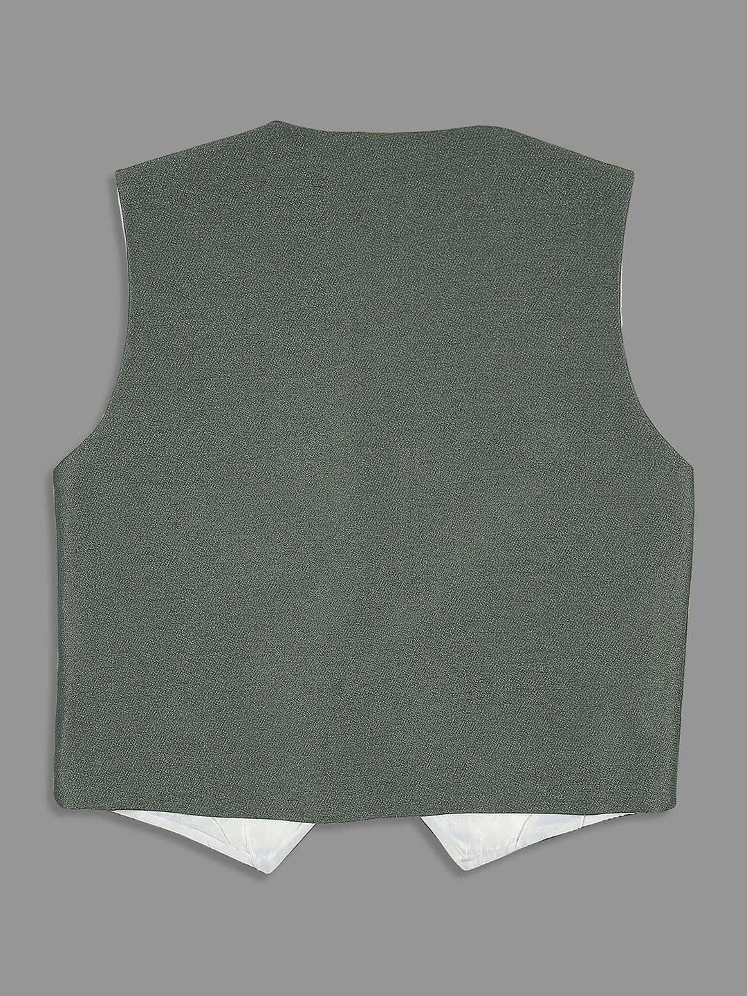 Kids Island Boys Green & White Self Full Sleeves Suit Set