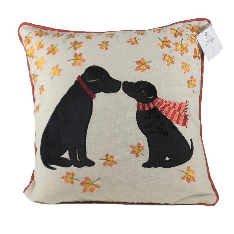 Home Decor 16.0" Puppy Love Pillow Fall ;Leaves Black Lab  -  Decorative Pillow