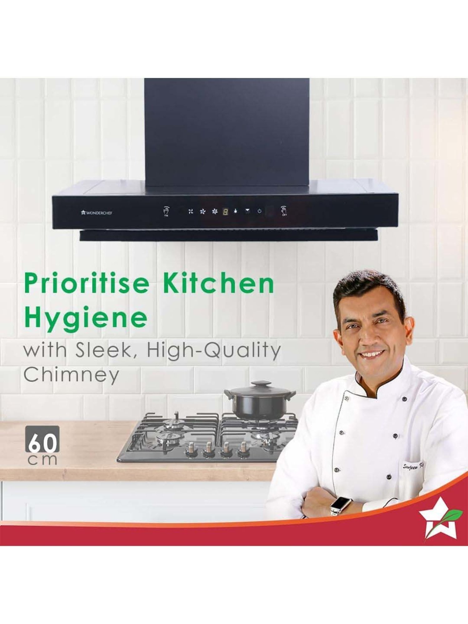 Glen CH6076AC75 1400CMH 75cm Wall Mounted Chimney (Black)