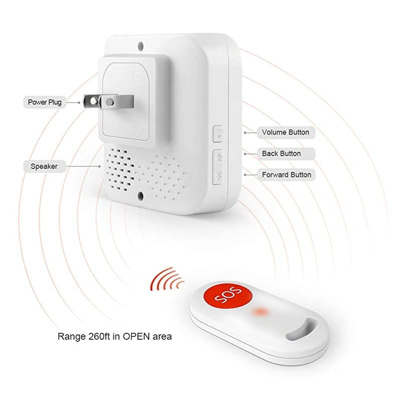 Caregiver Pager Nurse Call Alert Caregiver Pager with IP55 Waterproof SOS Call Button for Caregiver Alert System with Neck Strap 2 SOS Button+1 Receiver