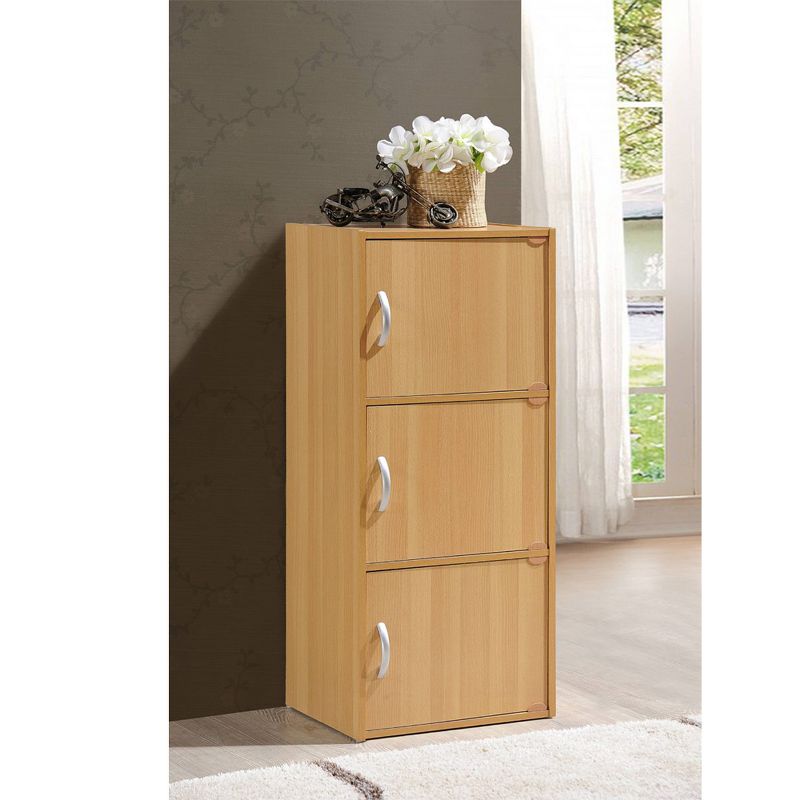 Hodedah 3 Door Enclosed Multipurpose Storage Cabinet for Home or Office, Beech