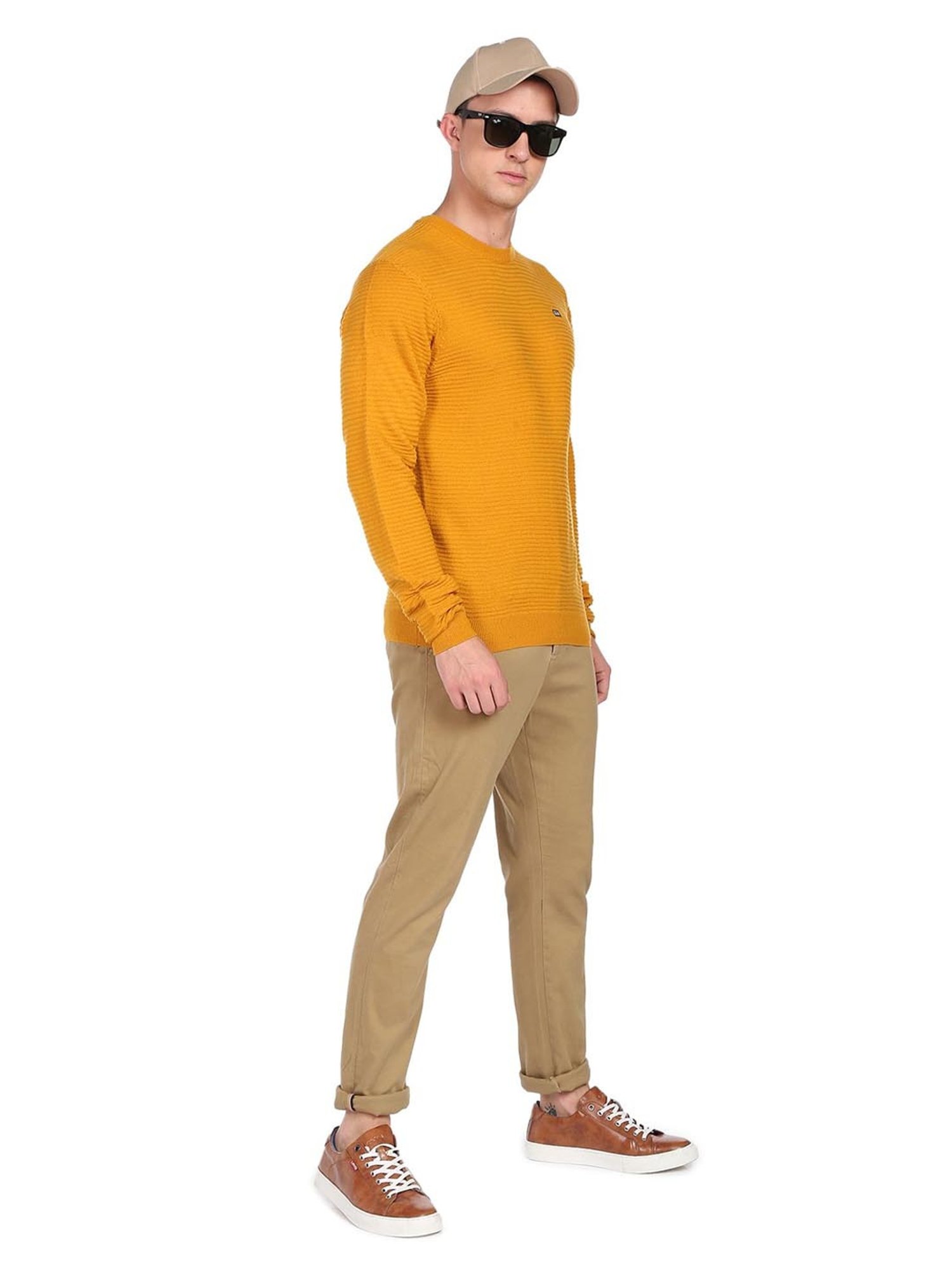 Arrow Sport Yellow Regular Fit Texture Sweater