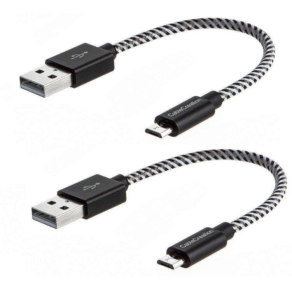 CableCreation 2-Pack Micro USB Cable, Fast Charging USB to Micro USB 24 AWG Triple Shielded Fast Charger Cable,Short Micro USB Cable Compatible Power Pack,Android Phone,0.5 ft - Black