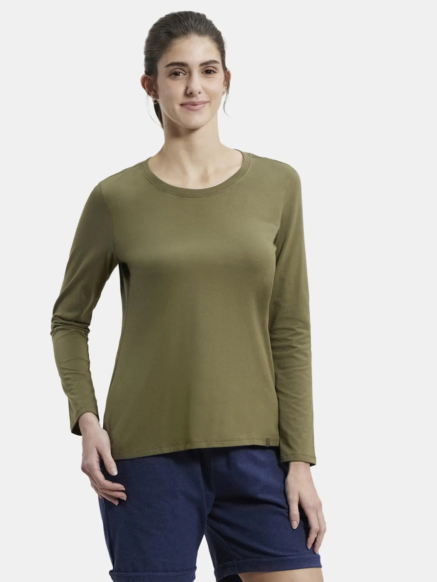 Jockey A140 Women's Super Combed Cotton Rich Relaxed Fit Solid Round Neck Full Sleeve T-Shirt