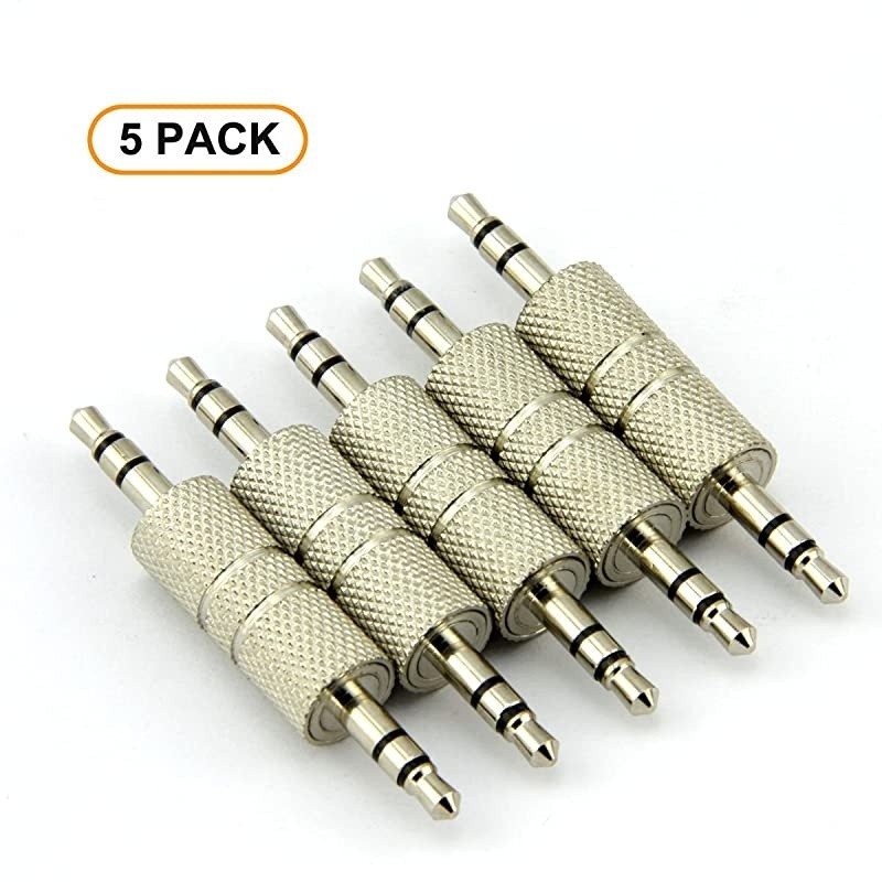 5PCS 35mm Jack to 35mm Audio Male Adapter ConnectorsSilver