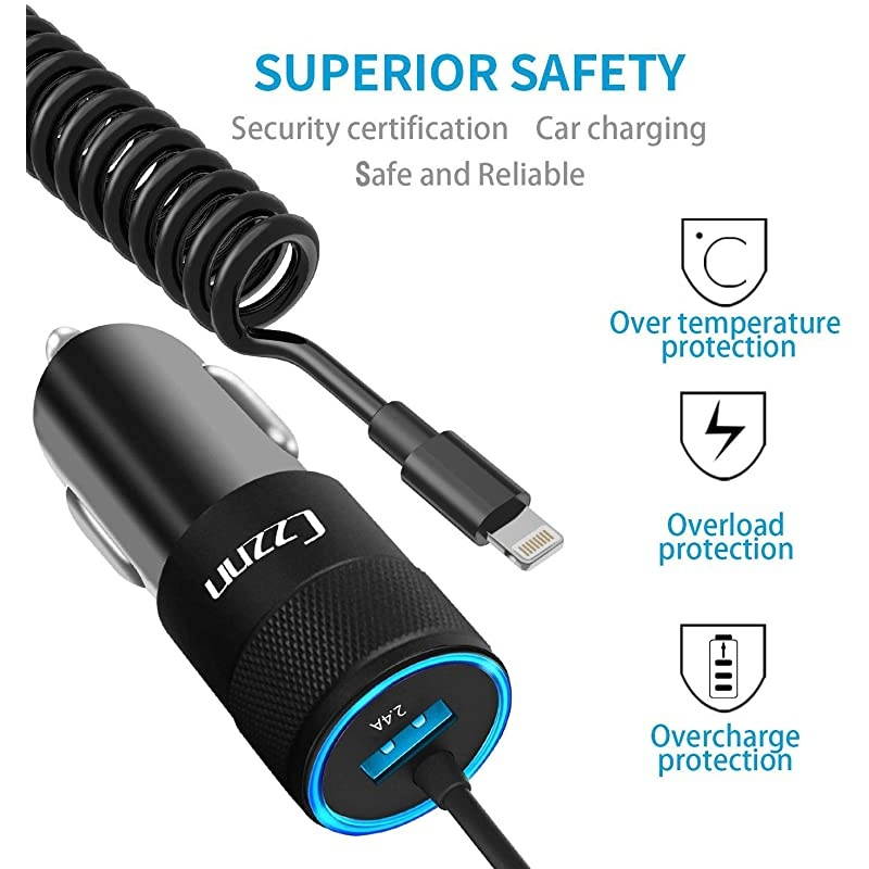 Charger, 24W/4.8A Compatible with iPhone 12/11/XR/XS/X/Pro Max 8/7/6/6S Plus 5S/5C/SE2, iPad Air Mini Pro USB Port Fast Cable Charger Adapter(CC001 Black)