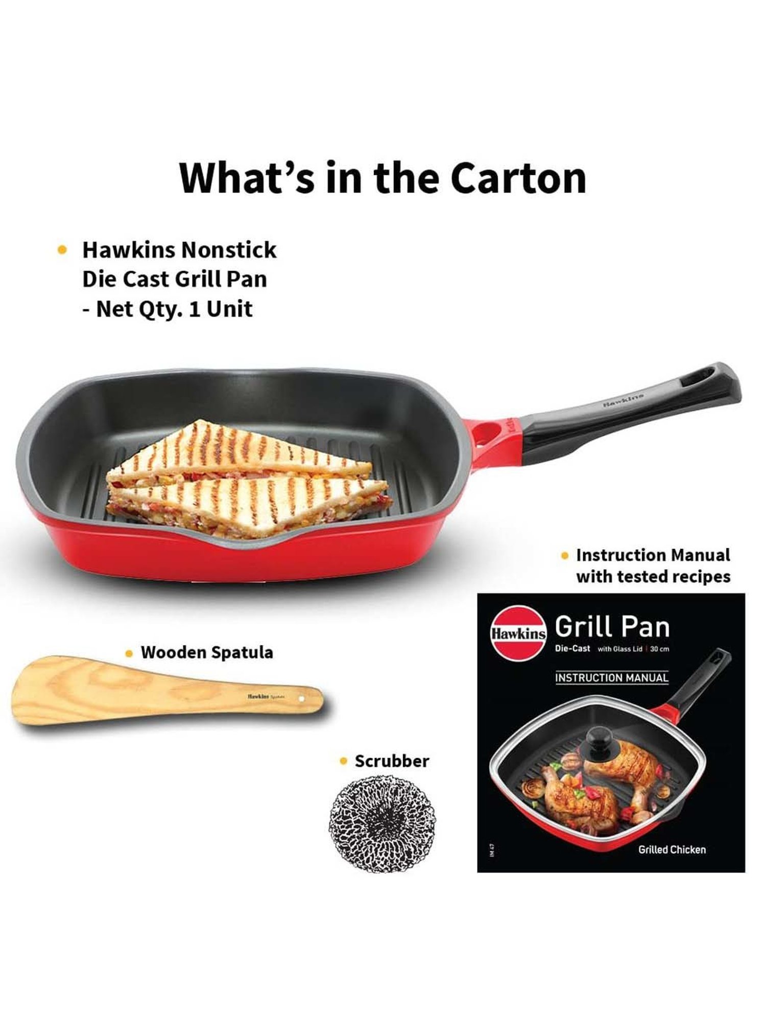 Hawkins Red Ceramic 30 cm Die Cast Grilling Pan (Dcgp30) (1 L)