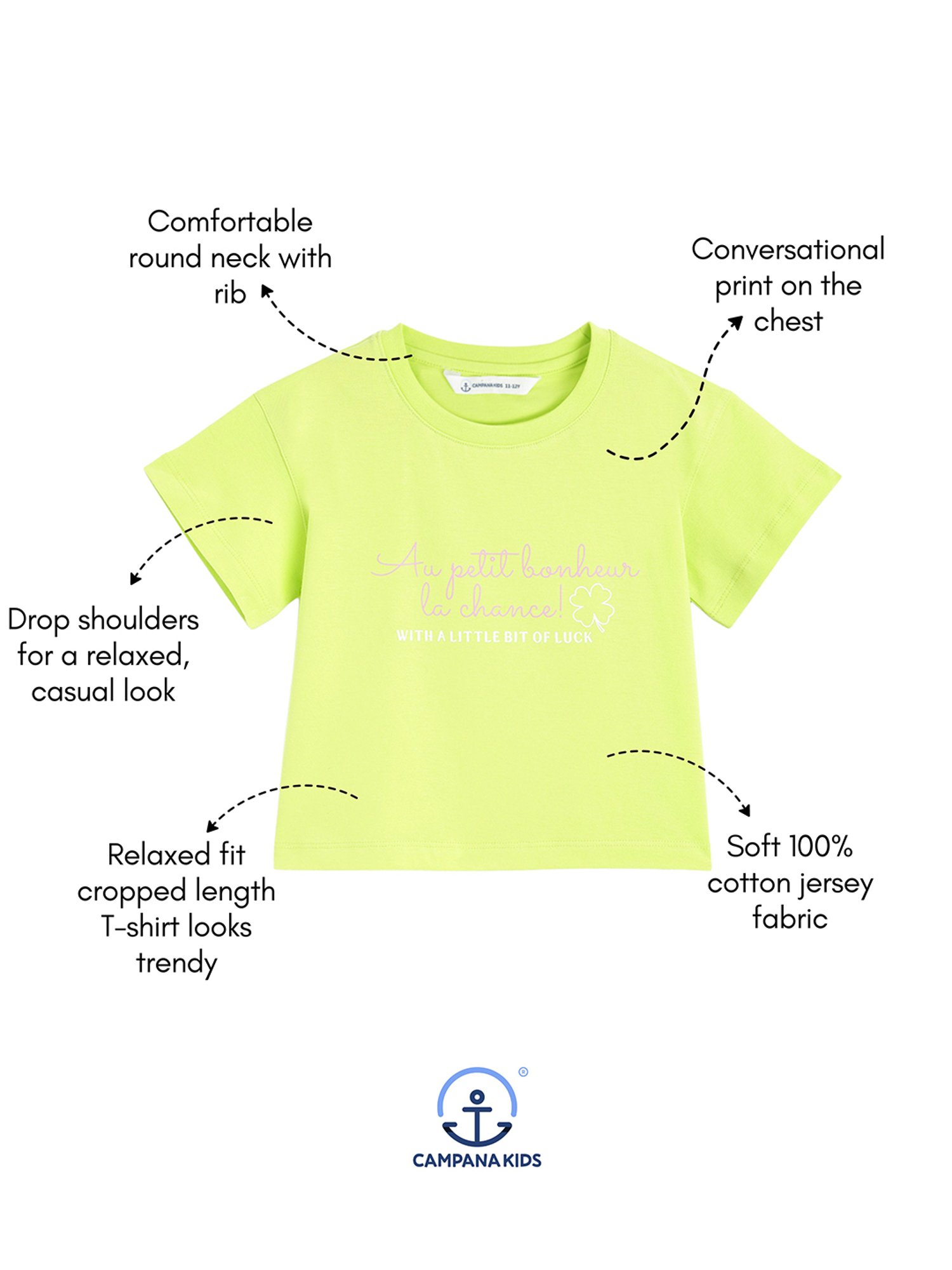 Campana Kids Lime Green Printed T-Shirt
