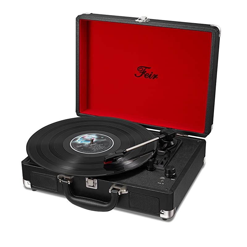 Stereo Black Record Player 3 Speed Portable Turntable Suitcase Built in 2 Speakers RCA Line Out AUX Headphone Jack PC Recorder