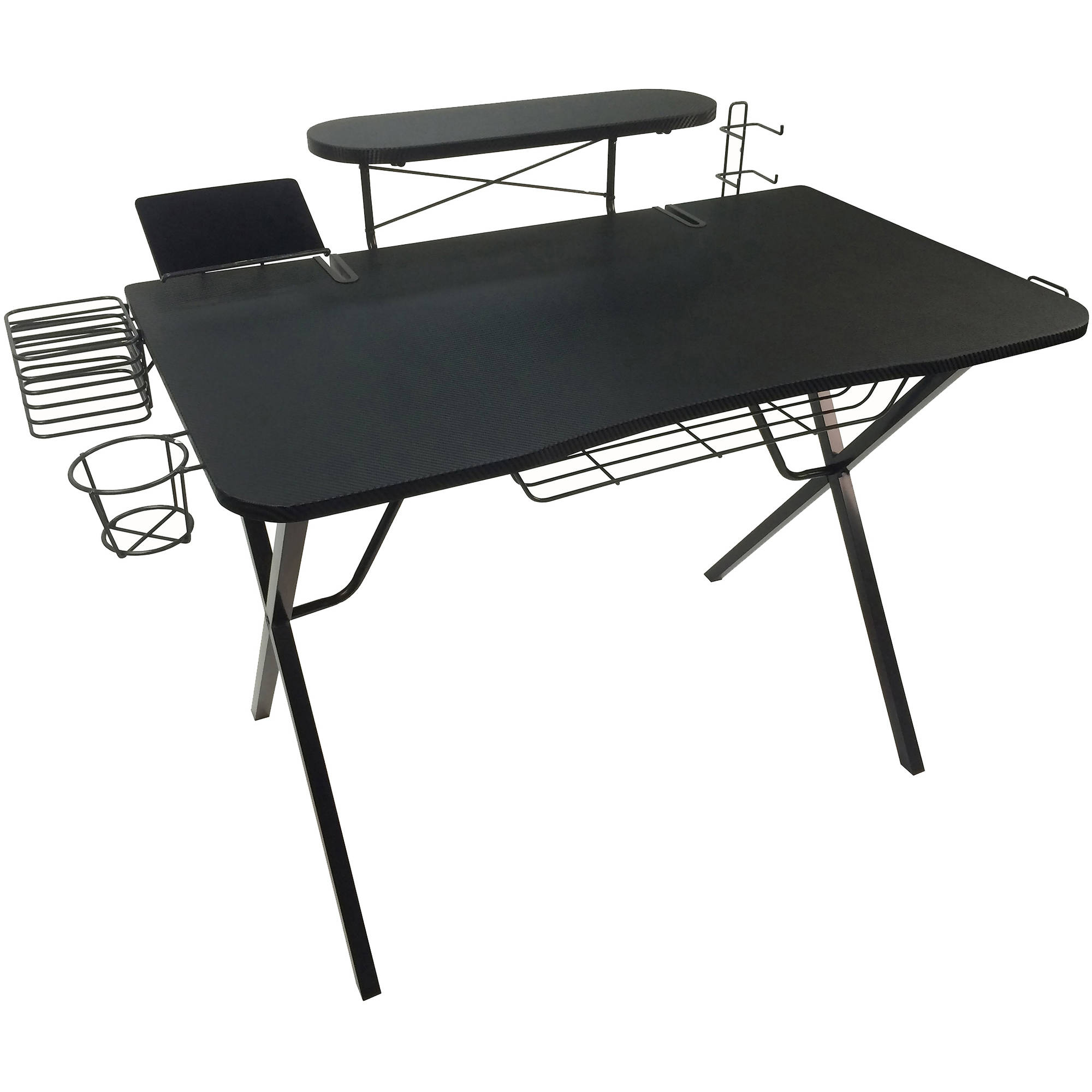 Professional Gaming Desk Pro with Built-in Storage, Metal Accessory Holders and Cable Slots