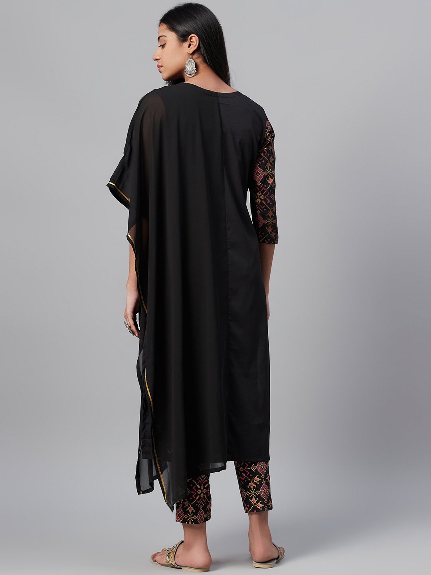 Ziyaa Black Printed Kurta Pant Set With Dupatta