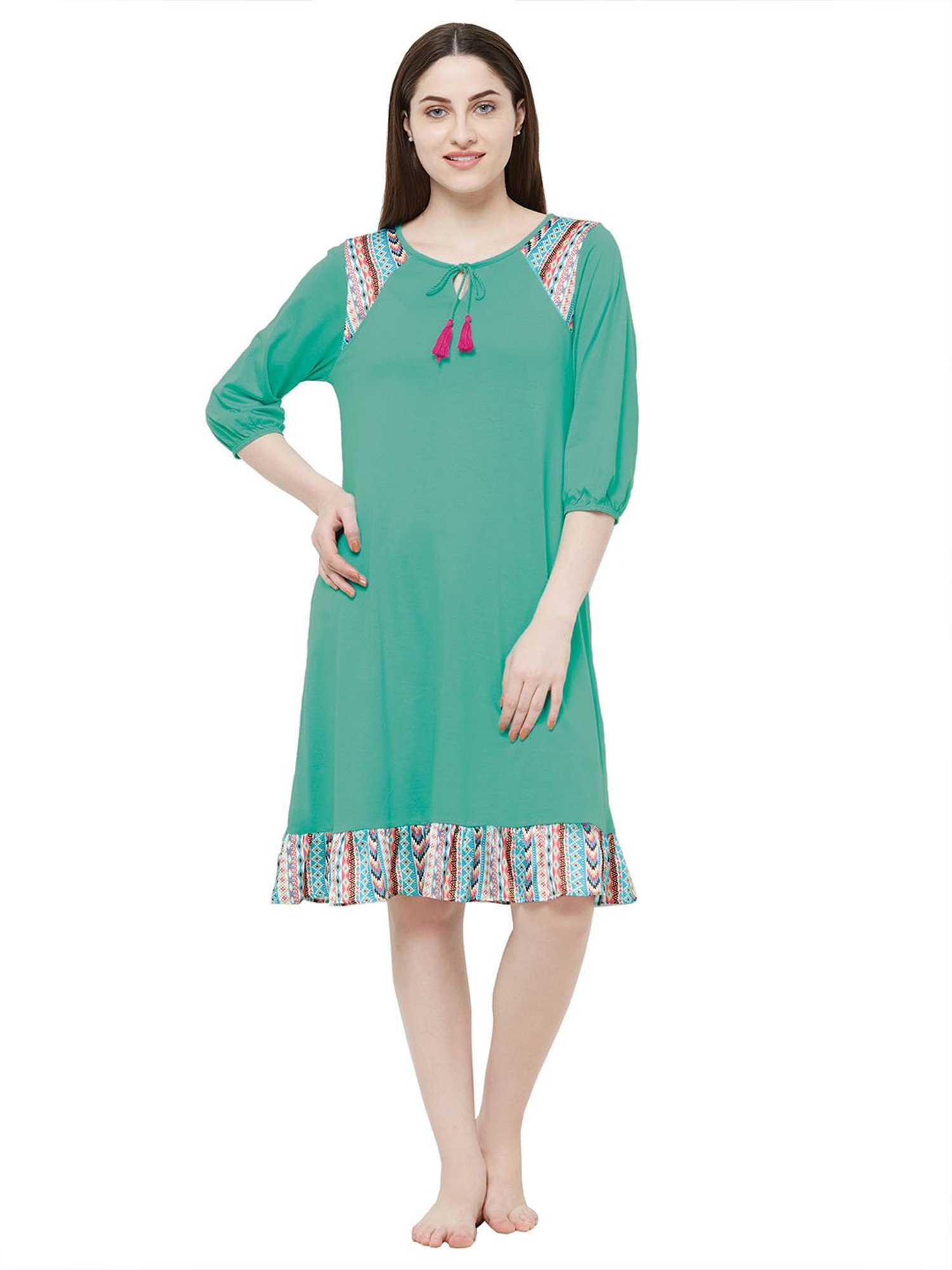 Soie Green Round Neck Nighty