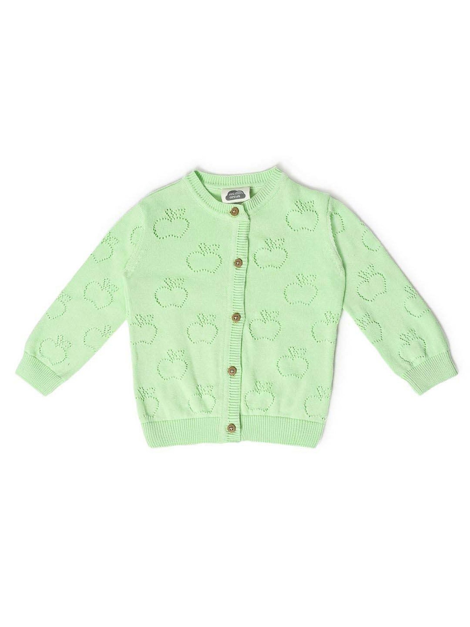 MiArcus Kids Green Cotton Cut Work Full Sleeves Cardigan