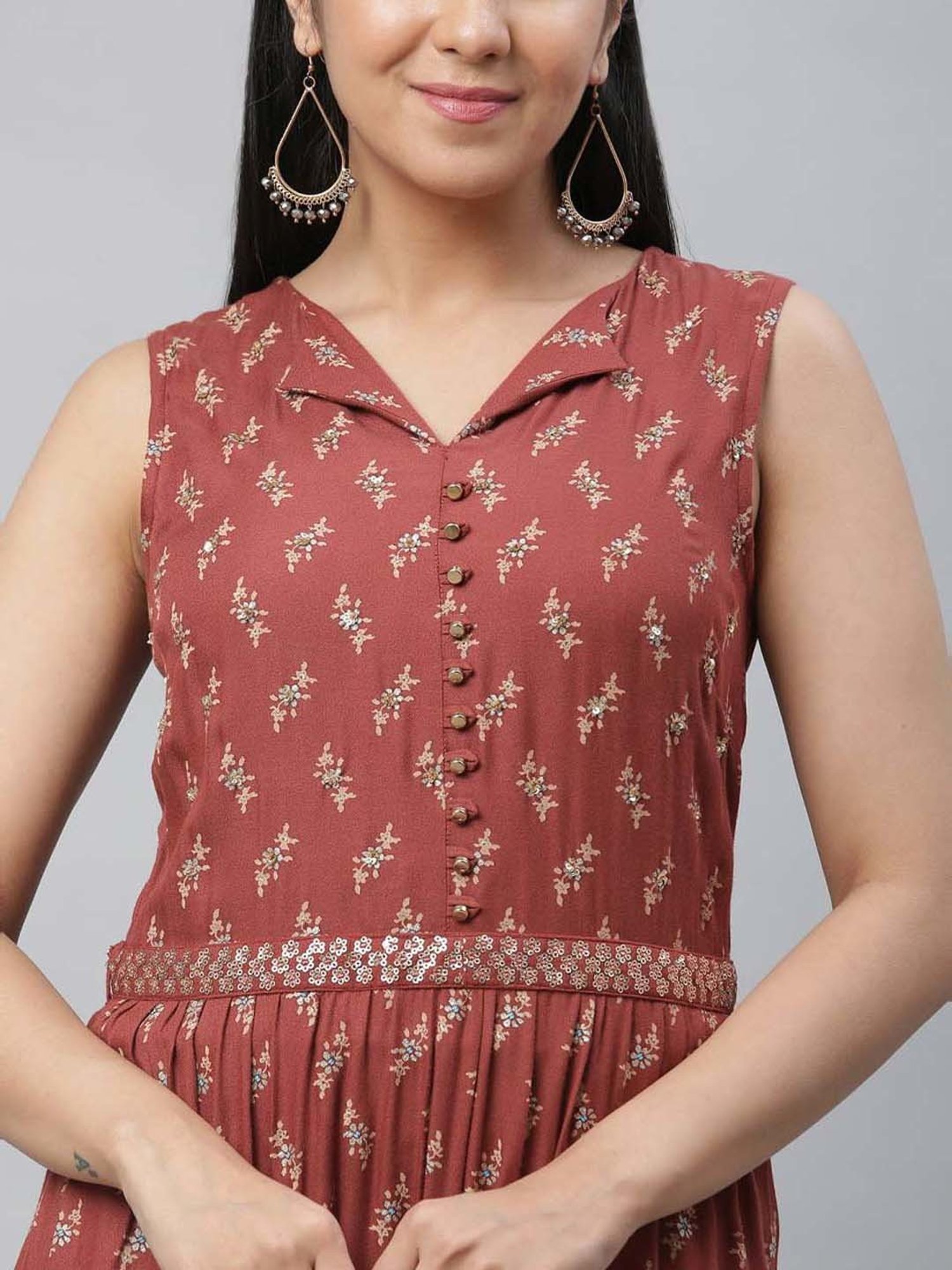 Aurelia Maroon Printed Jumpsuit With Jacket