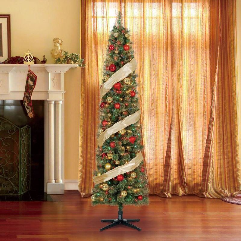 Home Heritage 7ft Pre-Lit Artificial Stanley Pencil Christmas Tree, Multicolor