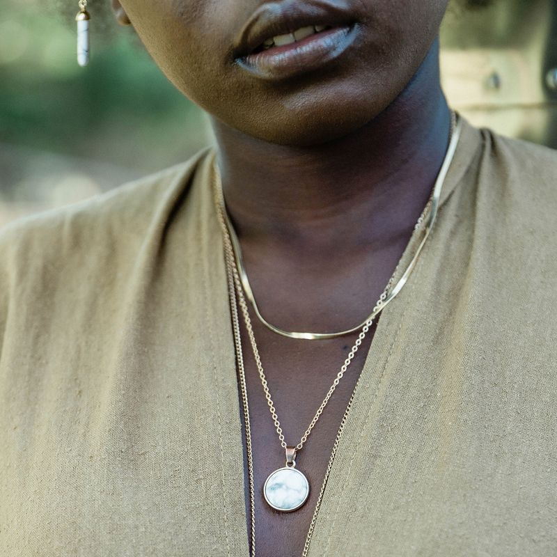 Sanctuary Project Semi Precious White Howlite Round Pendant Necklace Gold