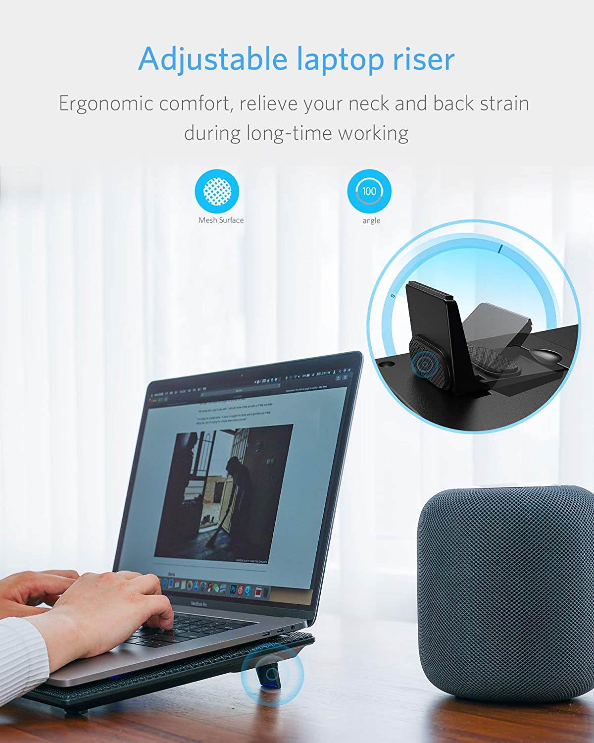 Laptop Cooling Pad, Laptop Cooler : Portable Slim Laptop Cooling Stand Holder Riser with 5 Fans Compatible with MacBook Air Pro Dell XPS HP Alienware Laptop Notebooks Up to 15.6 Inch