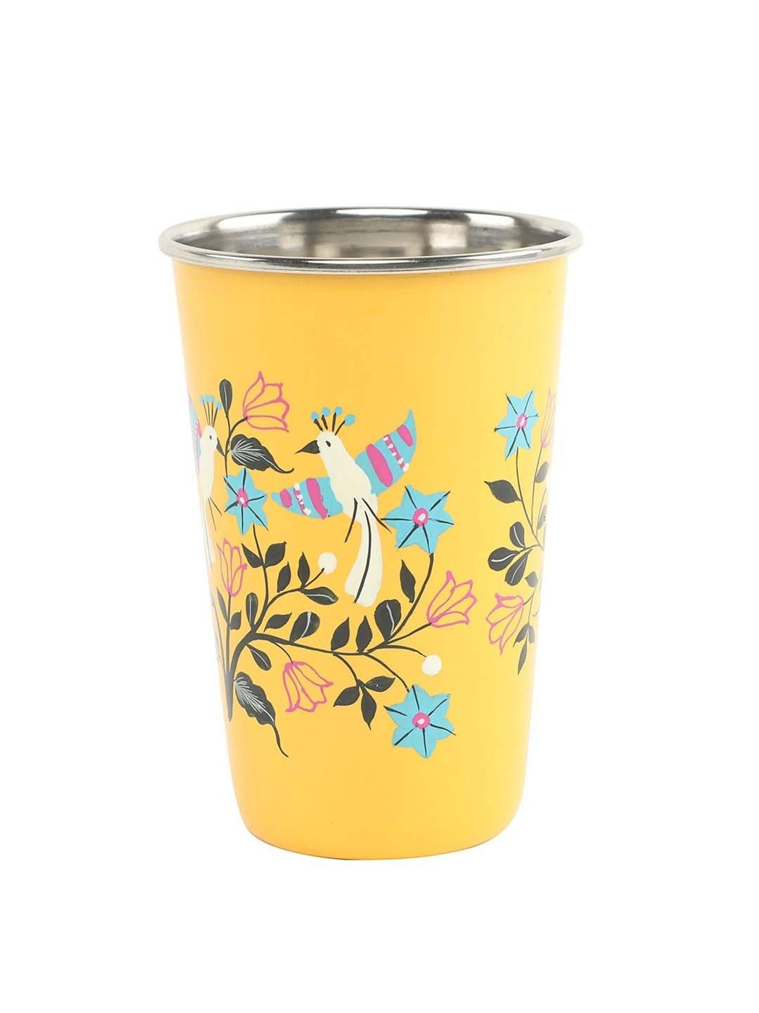 Chumbak Heartfelt Birds Yellow Stainless Steel Tumblers - Set of 1