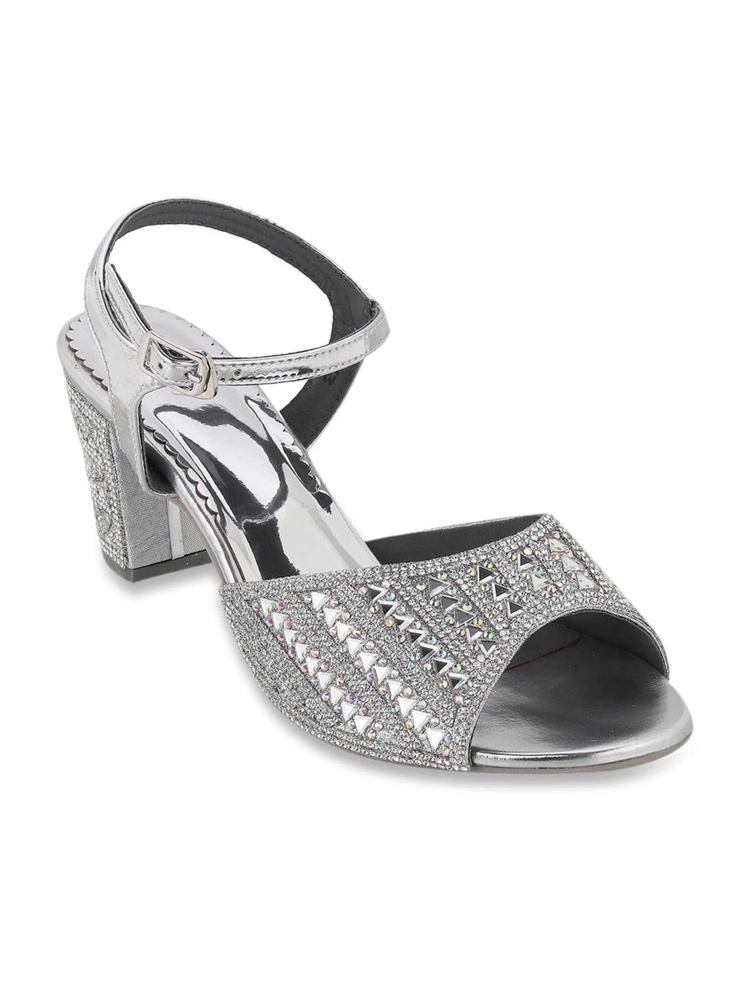 Mochi Women's Silver Ankle Strap Sandals