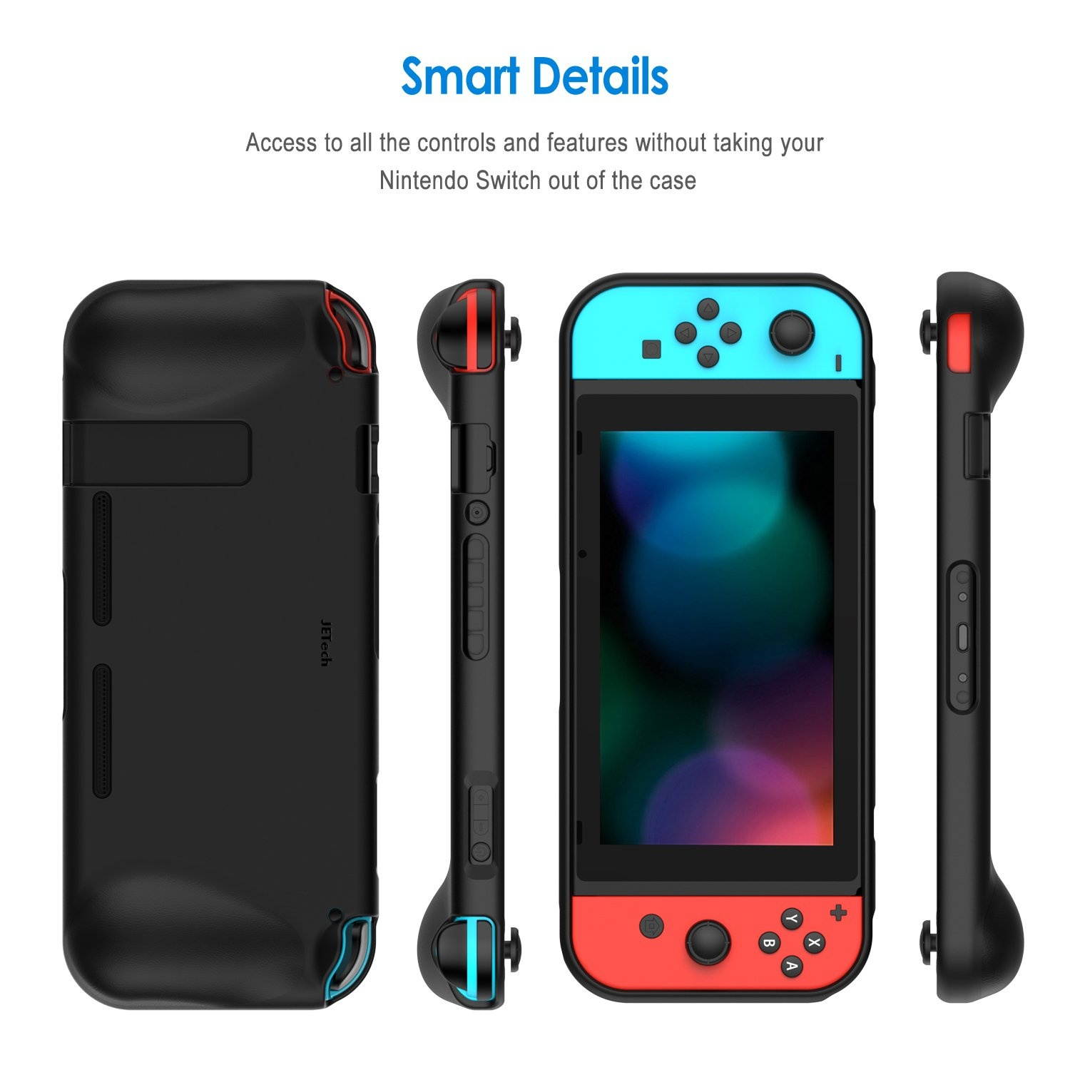 JETech Protective Case for Nintendo Switch 2017, Grip Cover with Shock-Absorption and Anti-Scratch Design (Black)