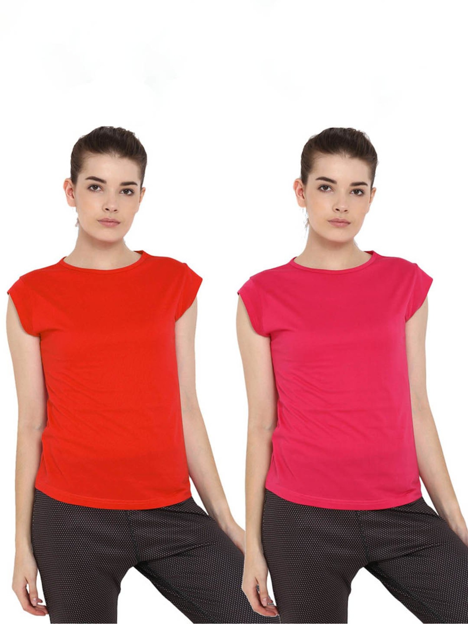 Appulse Red & Dark Pink Cotton T-Shirt - Pack of 2