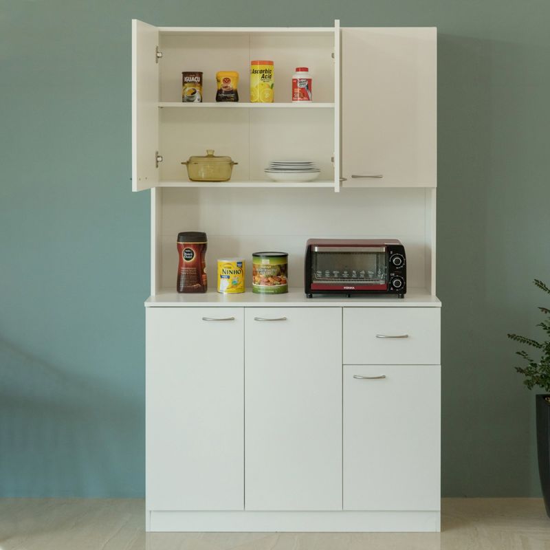 Basicwise Kitchen Pantry Storage Cabinet with Drawer, Doors and Shelves, White