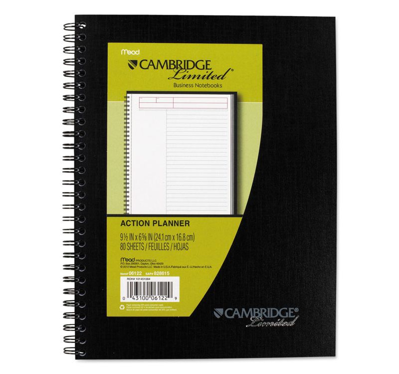 Cambridge Action Planner Side Bound Business Notebook 7 1/2 x 9 1/2 Black 80 Sheets 06122