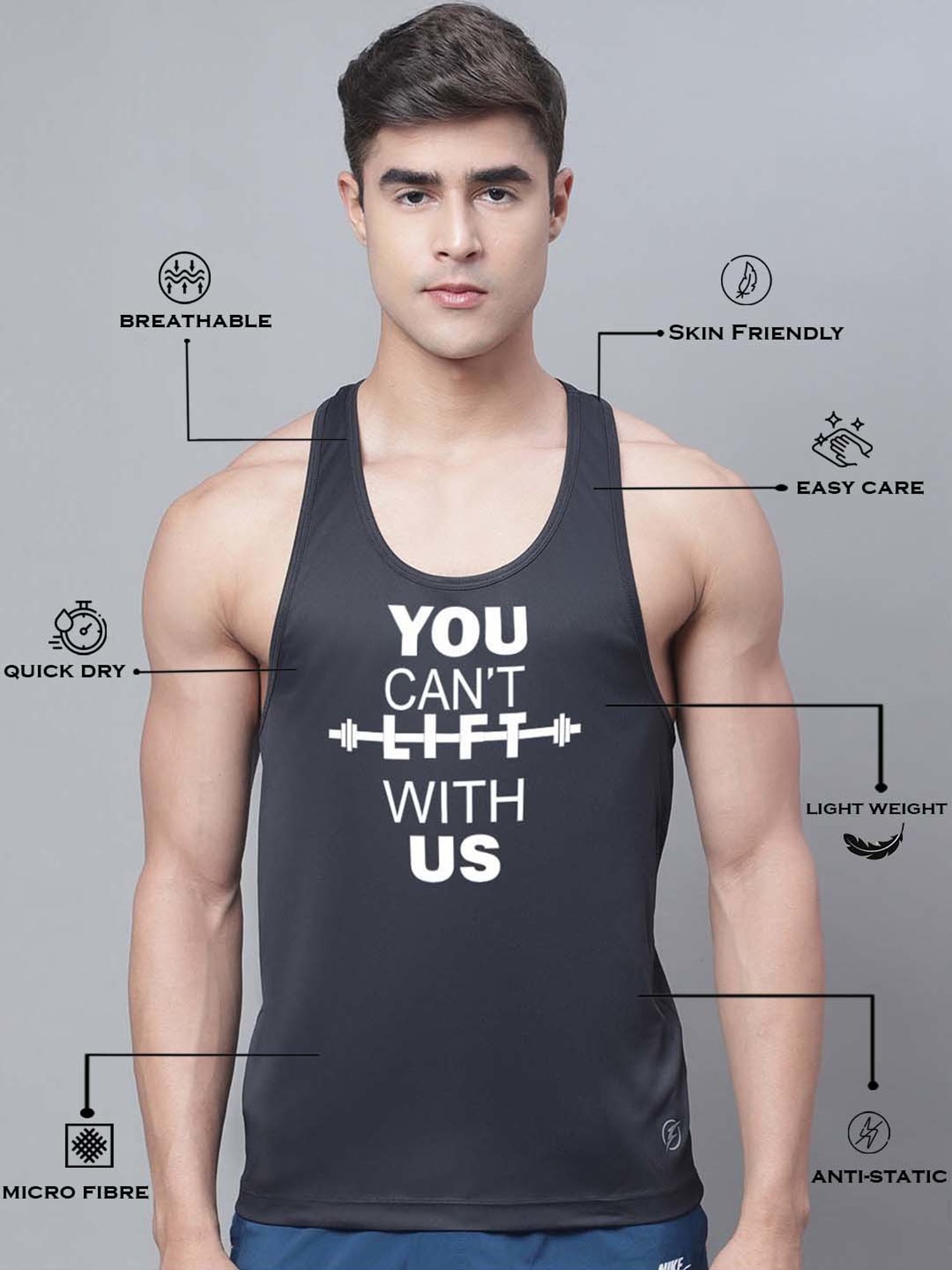 Friskers Black Regular Fit Graphic Sports Vest