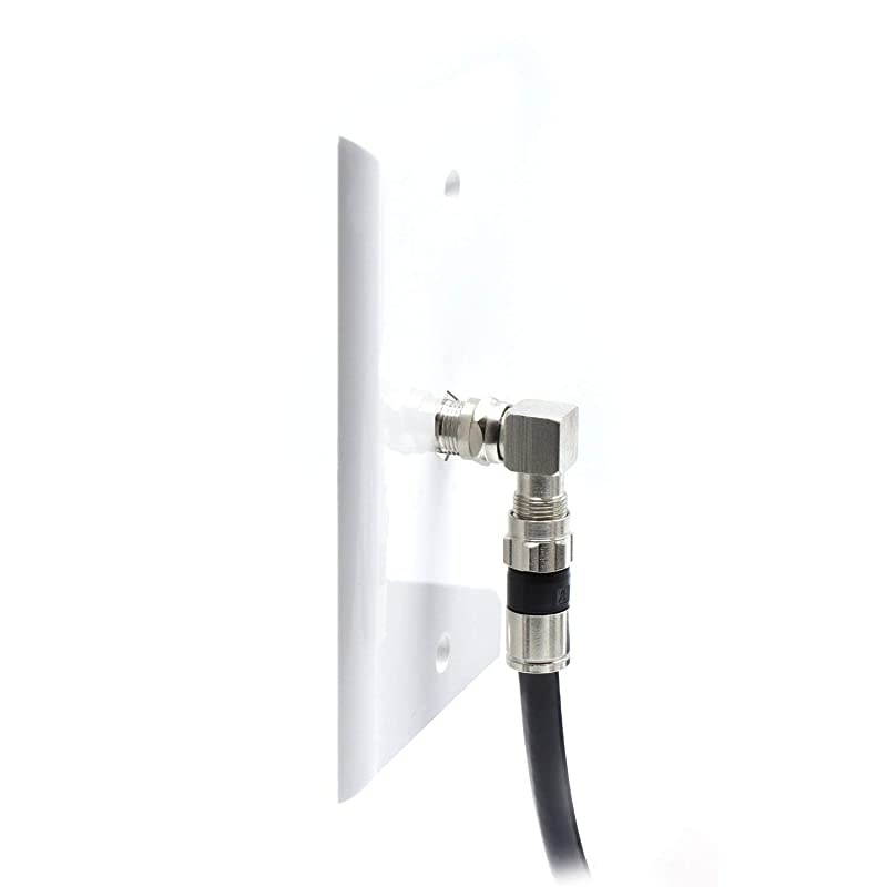 Coaxial Cable Right Angle Connector | 50 Pack | for Tight Corners and Flat Panel TV Mounting 90 Degree F Type Adapter for Coax Cable and Wall Plates