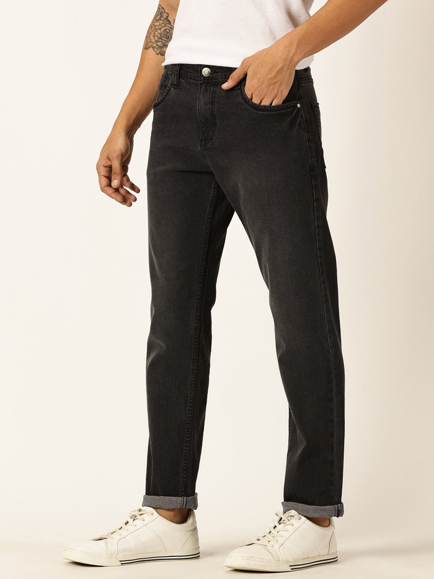 Thomas Scott Black Slim Fit Lightly Washed Jeans