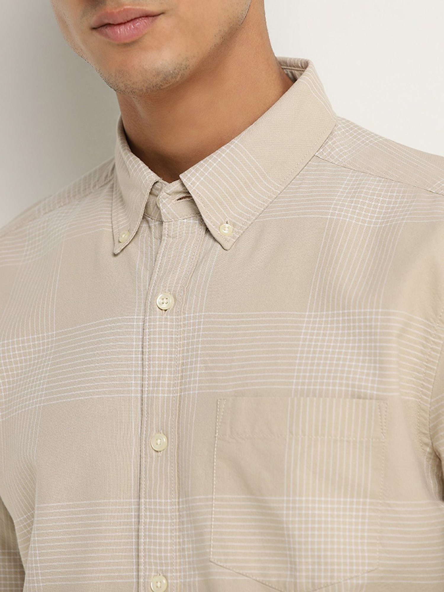 WES Casuals by Westside Checks Beige Relaxed-Fit Shirt