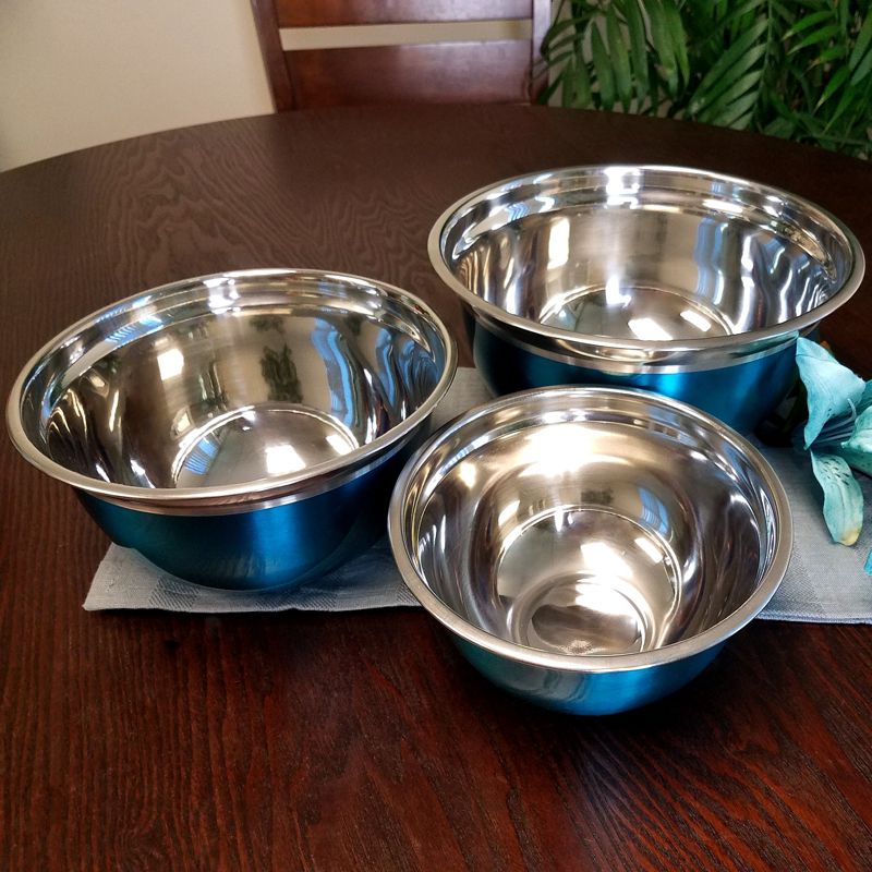 Oster 3 Piece Rosamond Stainless Steel Round Mixing Bowls in Turquoise