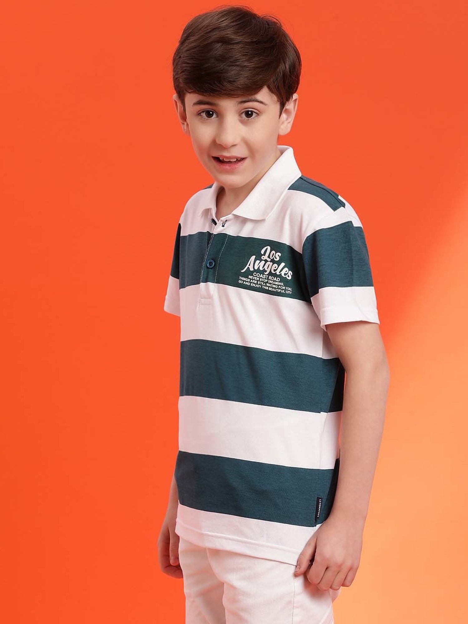 Lil Tomatoes Kids Teal Blue & White Striped Polo T-Shirt