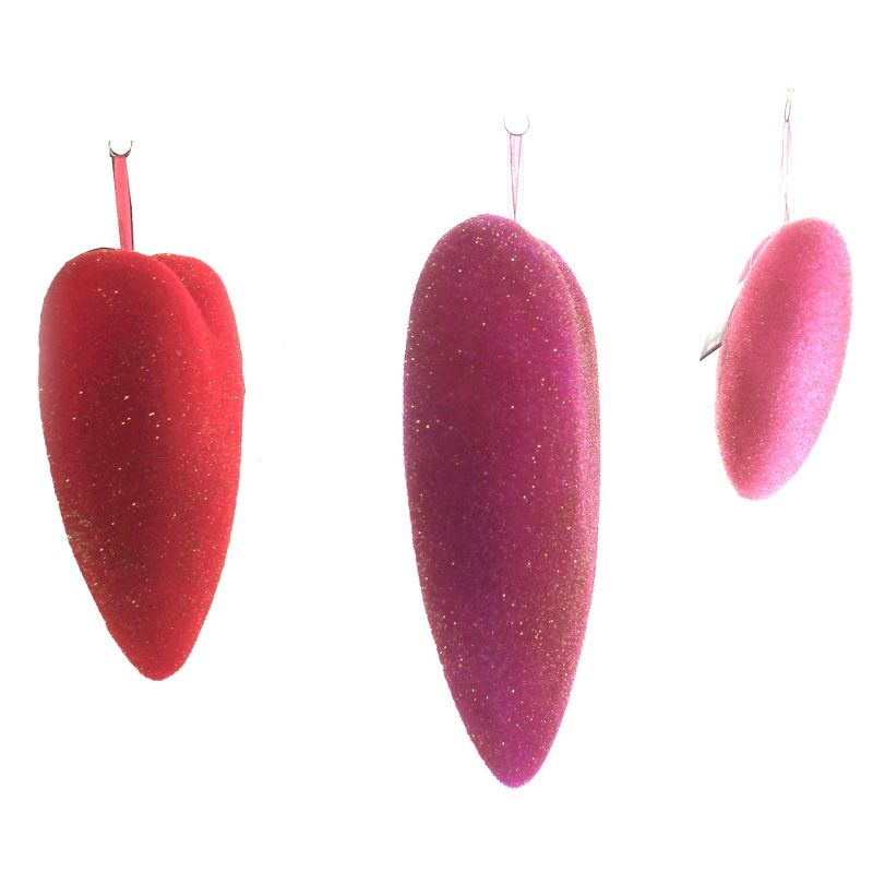 Valentine's Day 11.25" Set 3 Hanging Valentine Hearts Decoration Decor Flocked One Hundred 80 Degree  -  Decorative Figurines