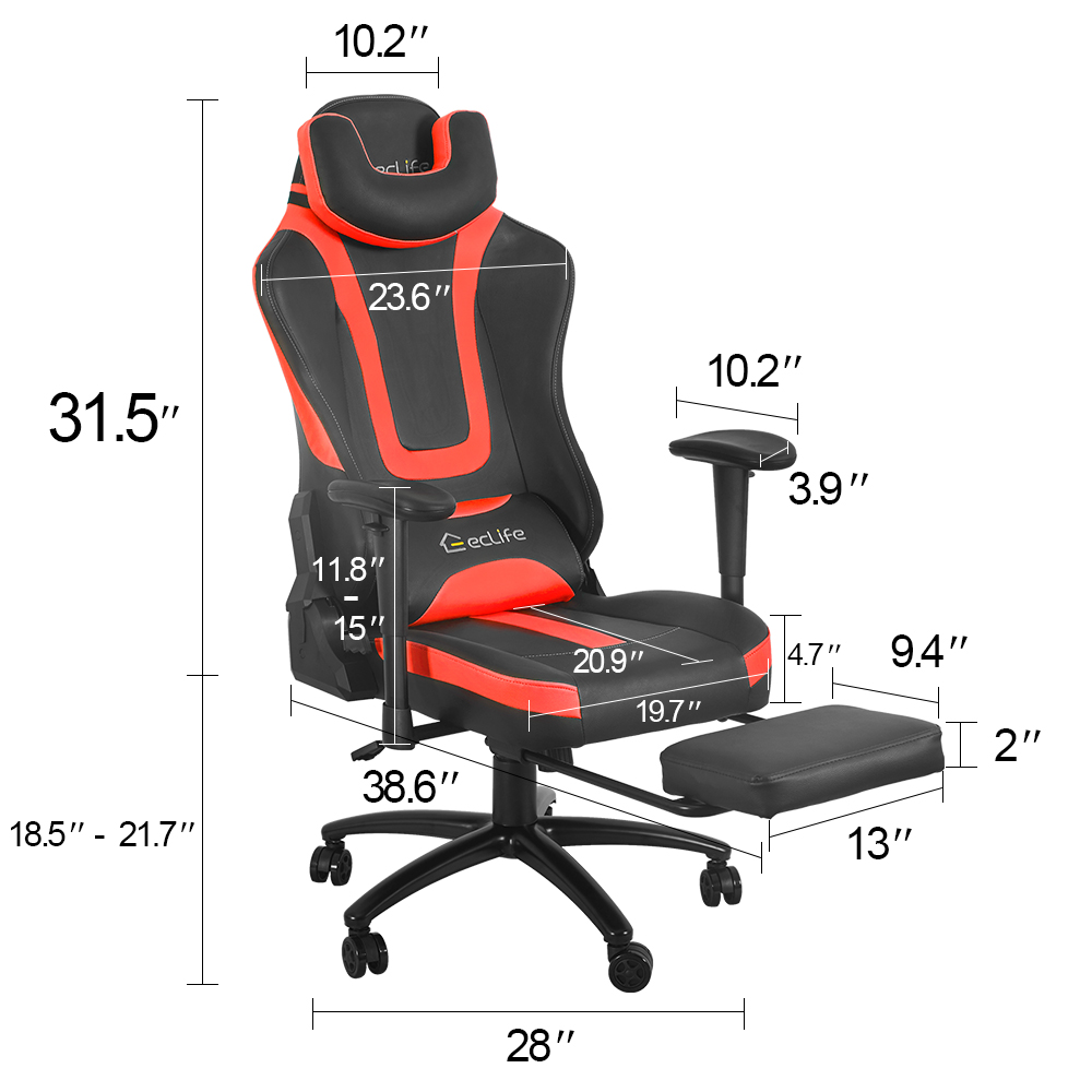 Ergonomic Racing Gaming Chair LUCKWIND Racing Chair
Massage Gaming Chair Office Chair Height Adjustment Recliner Swivel Rocker With Adjustable Headrest Retractable Footrest And Massage Lumbar Pad