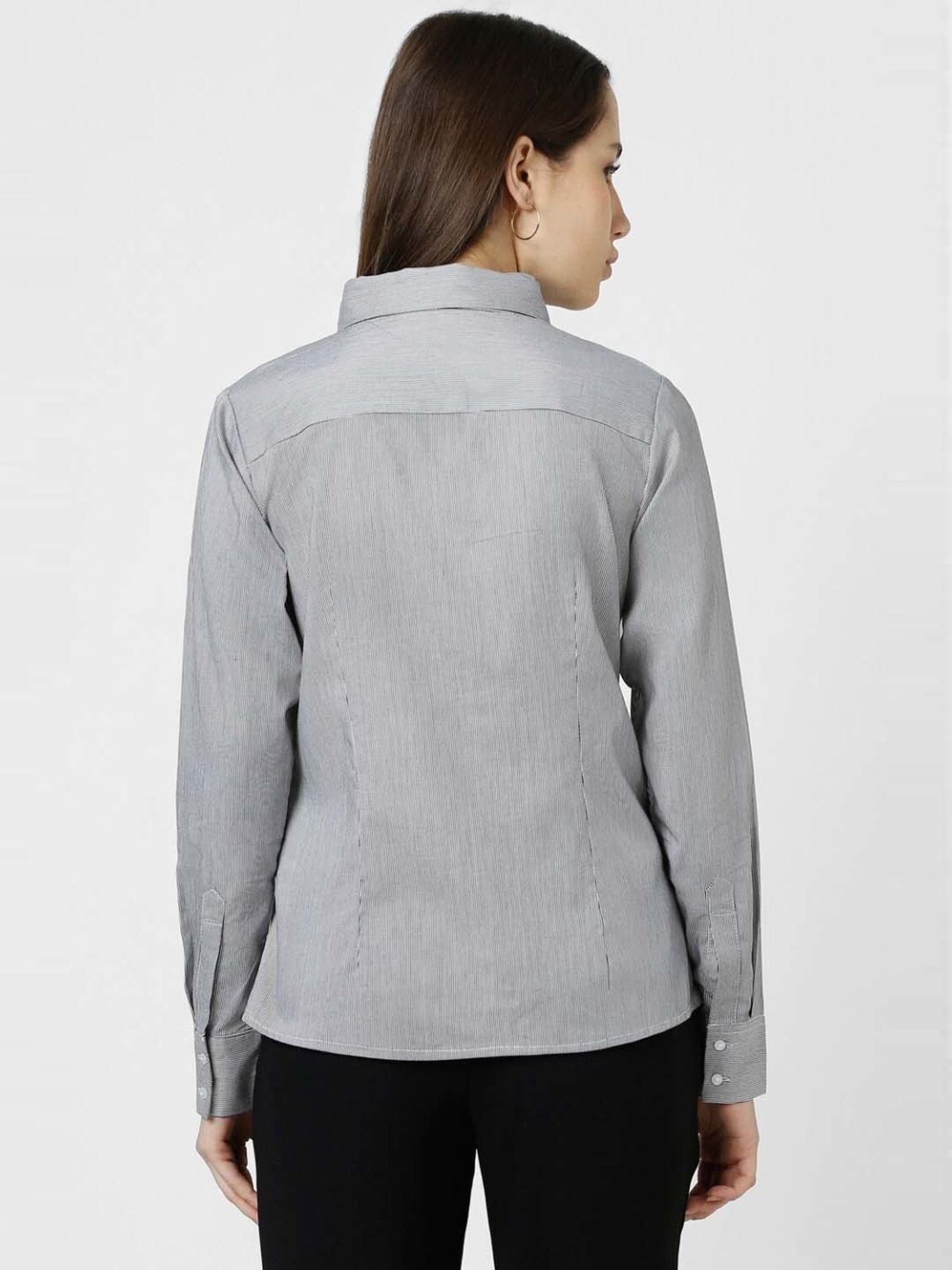 Van Heusen Grey Cotton Striped Formal Shirt