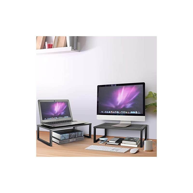2 Pack-  Monitor Stand Riser, Metal Desk Organizer Stand with Anti-Slip Suction Cup for Laptop, Computer, iMac, Pc, Printer, Black