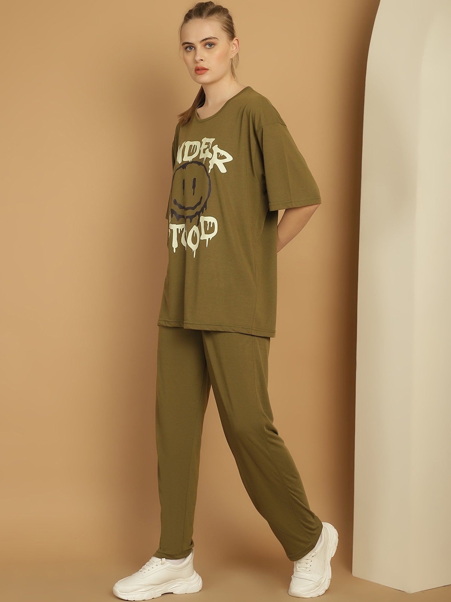 Vimal Jonney Olive Green Cotton Printed T-Shirt & Track Pants Set