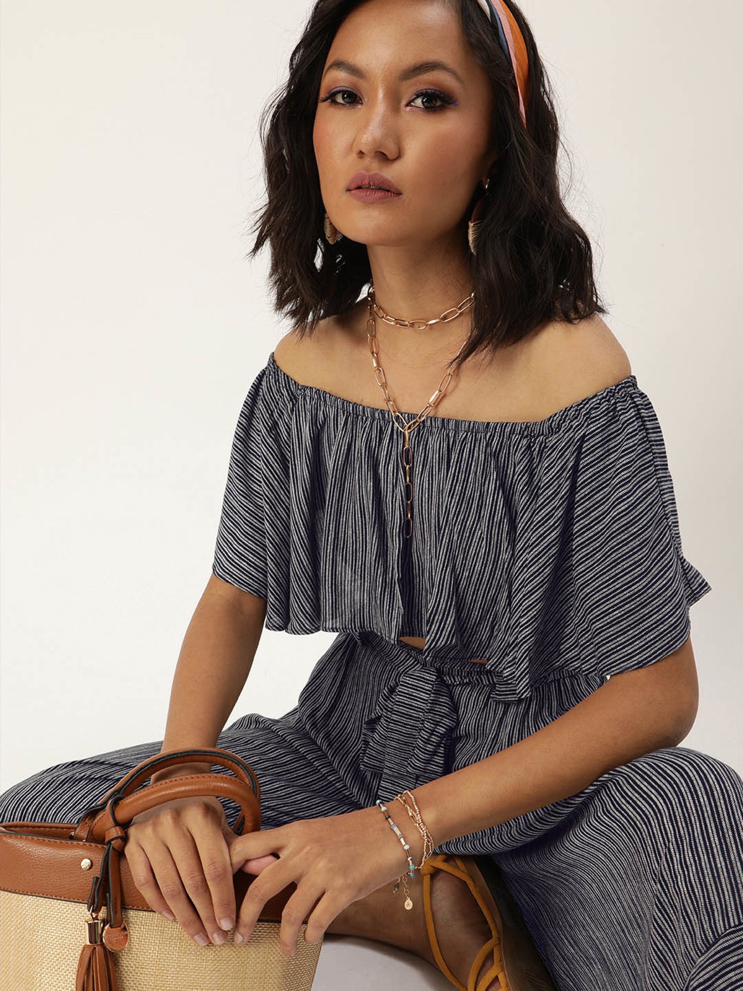 QUIERO Navy Crop Top With Palazzos