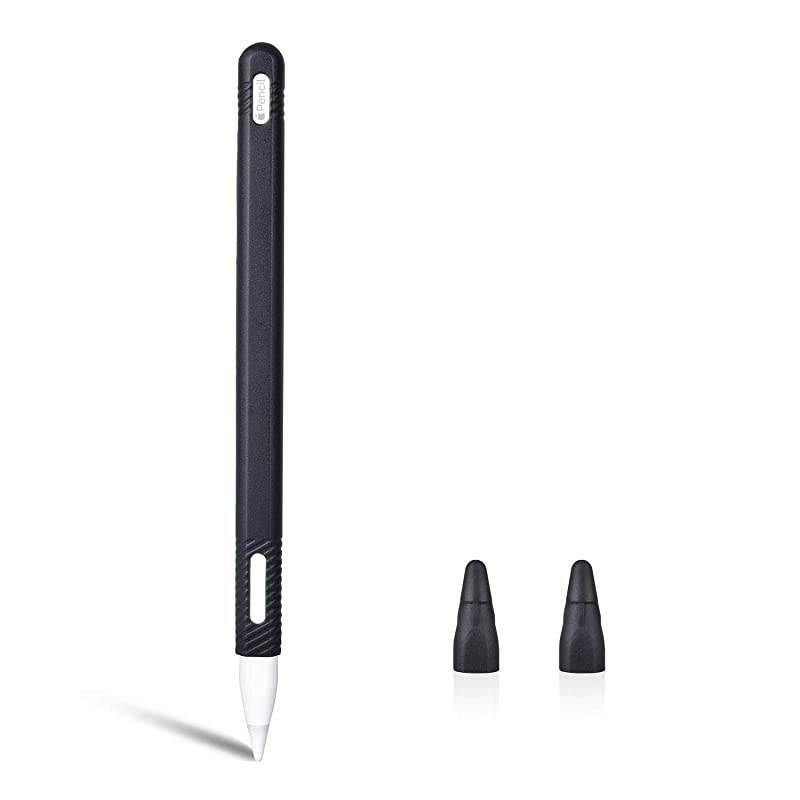 Silicone Case Compatible with New Apple Pencil 2nd Generation Protective AntiSlip Grip Sleeve with Nib Cover 2 Pieces Do not Affect for Pencil Mode Switch amp Magnetci Black