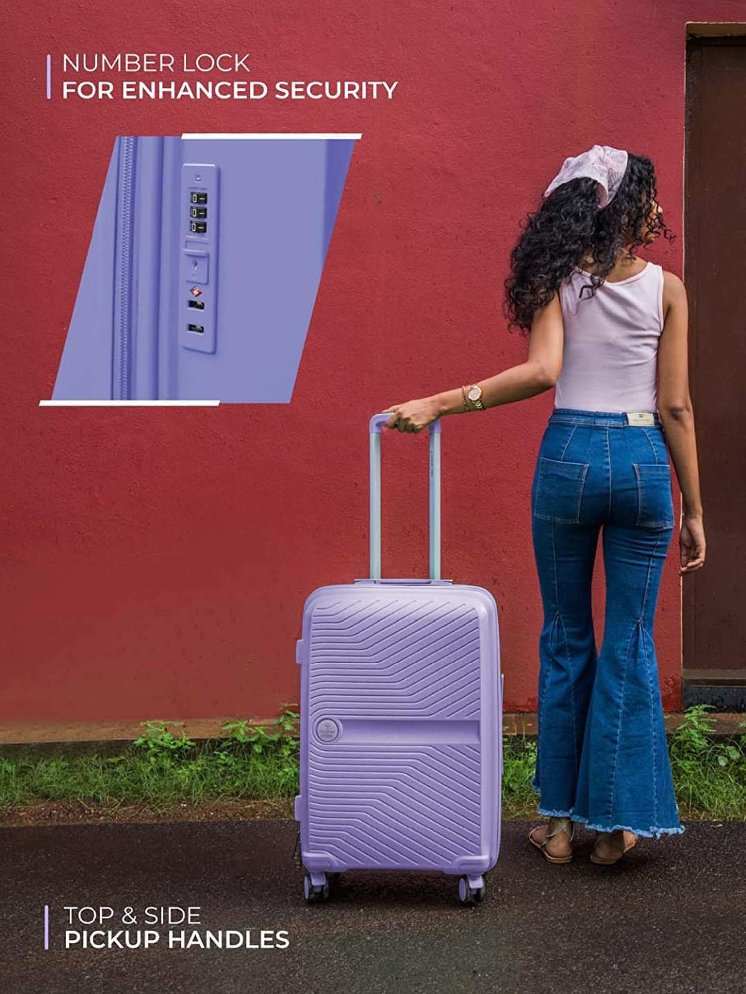 Nasher Miles Bruges Hard-Sided Polypropylene Check-in Luggage Pastel Purple 28 inch|75cm Trolley Bag