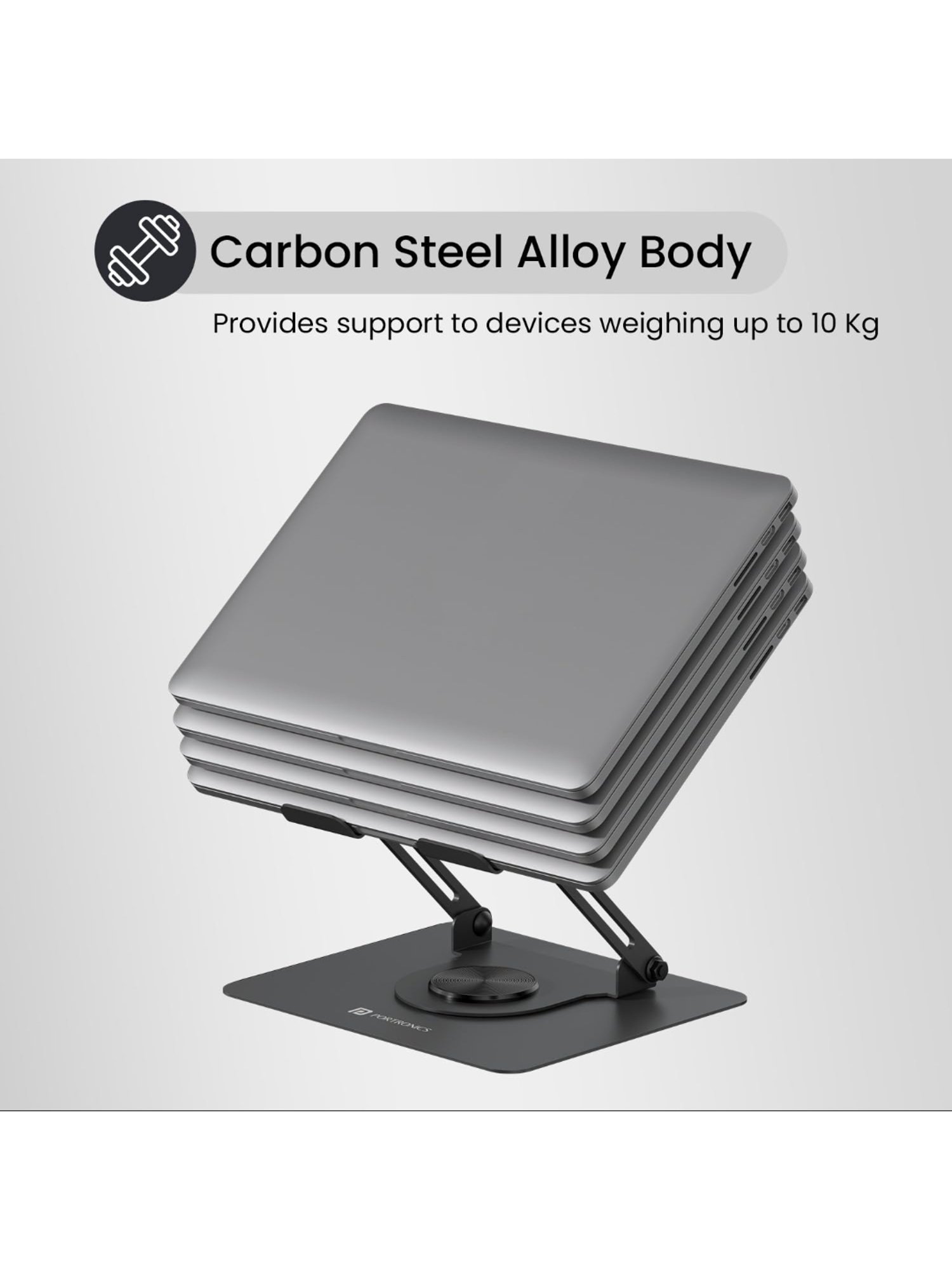 Portronics My Buddy K11 Metal Adjustable Laptop Stand with 360 degree Rotation (Black)