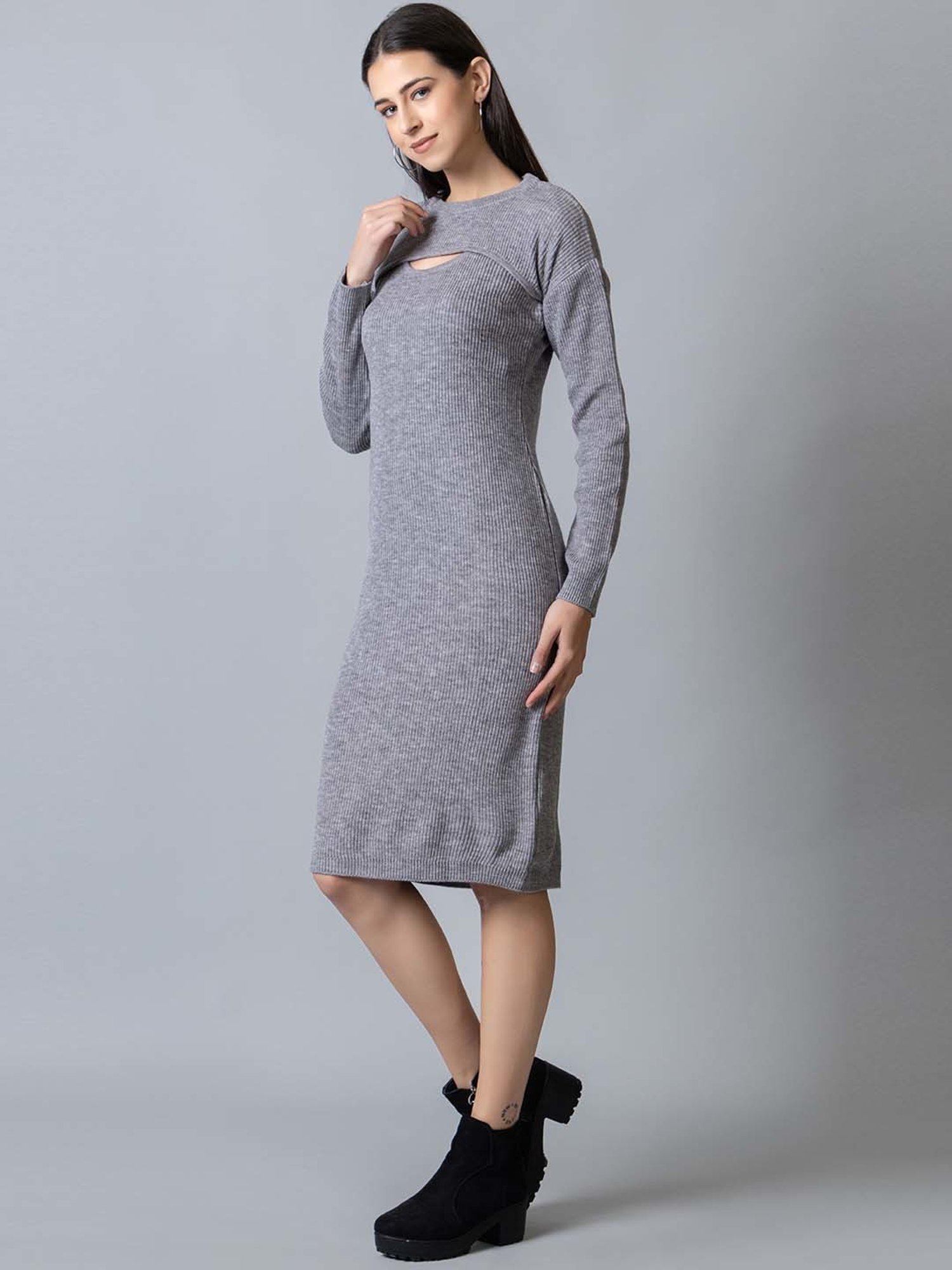 Club York Grey Self Pattern Shift Dress