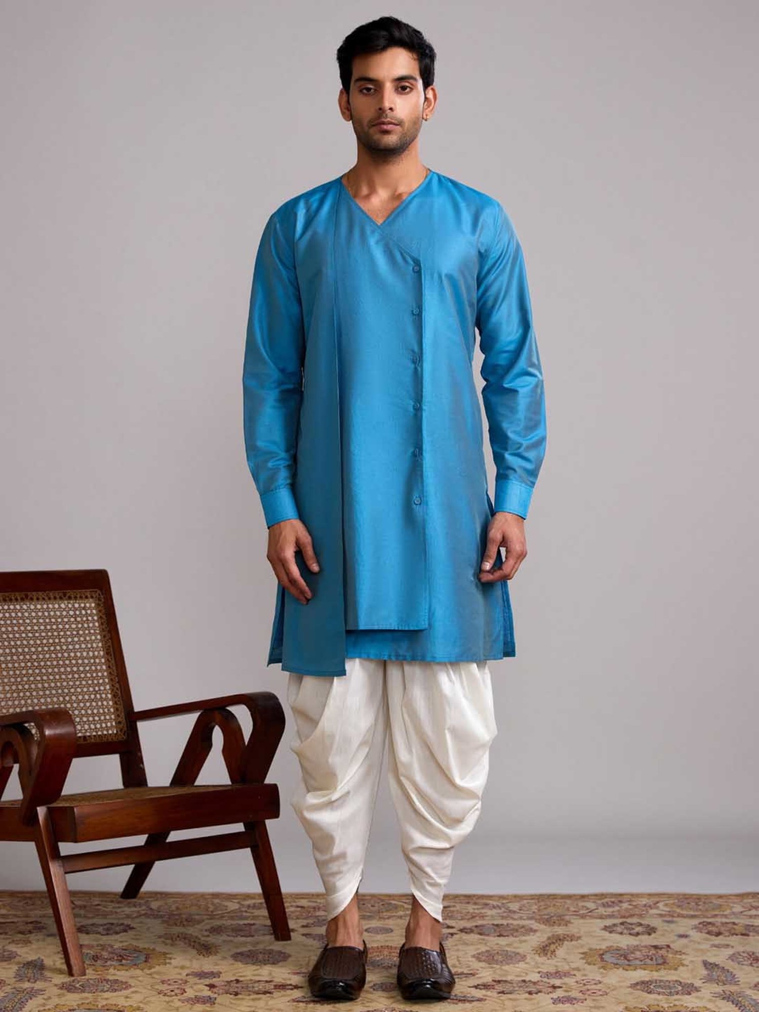 Abhishti Blue & Cream Straight Fit Kurta Dhoti Pants Set